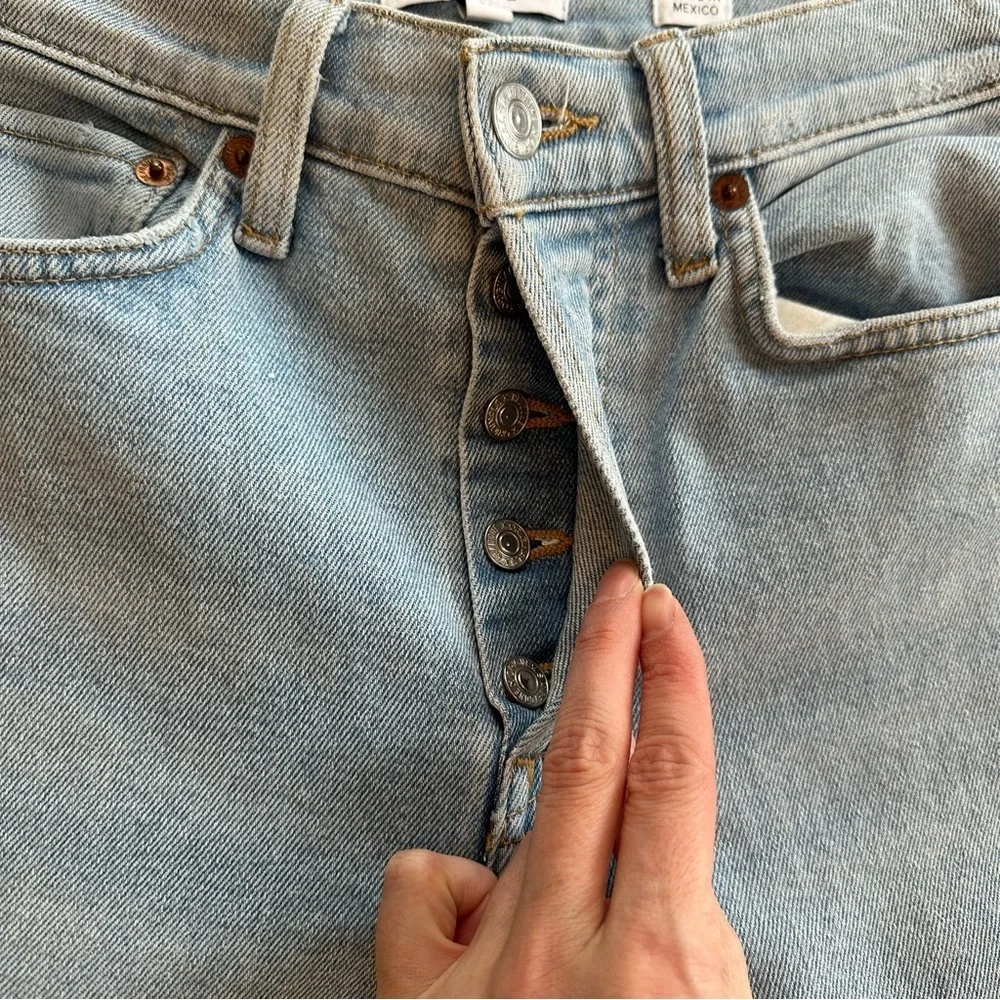 RE/DONE Jeans 90s High Rise Ankle Crop Raw Hem Button Fly Light Wash 25 - Picture 12 of 16